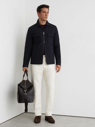 Reiss Navy Technical Quilted Zip-front Overshirt, 2XL