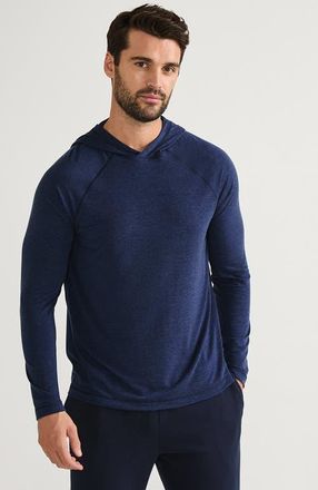 Lands End Cooling Long Sleeve UPF 50 Hooded Swim Tee Rash Guard in Deep Sea Navy Heather at Nordstrom, Size Small