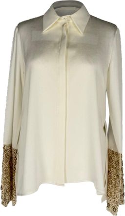 Galvan London Embellished Cuff Blouse in White Triacetate