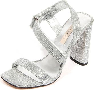 Casadei Zilveren Velcro Sandaal Fata Model - Dames - Sandalen met hakken - Grijs - 36 EU - Schoenen