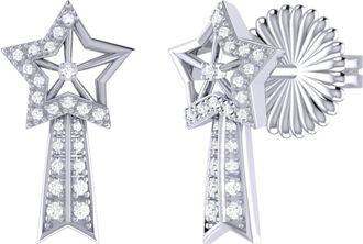 LuvMyJewelry Shooting Star Sterling Silver Diamond Comet Earring