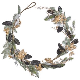 Beliani Guirnalda Verde Negro Plateado Dorado 150 Cm Material Sint&eacute;tico Navidad Terrassa