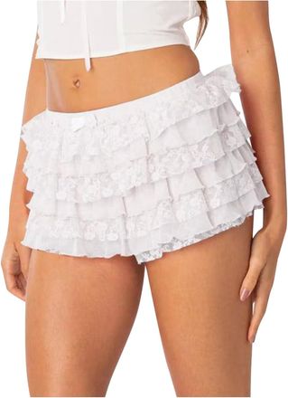 Generic Frill Mini Skirt Womens Floral Lace Mini Skirts Low Rise Layered Ruffled Hem Pleated A Line Short Skirt Fairycore Skirts Streetwear Ruffles Lingerie S
