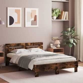 vidaXL Vidaxl - Cama Con Cabecero Madera De Ingenier&iacute;a Roble Ahumado 135x190 Cm