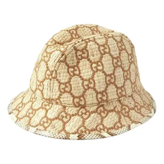 Gucci GG Snakeskin Trim Raffia Fedora Hat Brown 582435-3HH39-9264