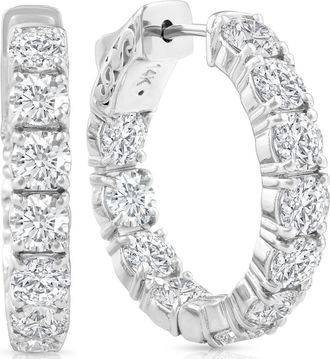 Pompeii3 4.40 Ct TW Diamond Inside Outside Hoops Vault Lock 14k White Gold Lab Grown 1 Tall