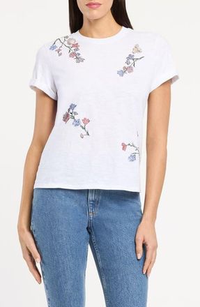 Cinq &agrave; Sept Bree Whispering Vines Beaded Cotton T-Shirt in White Multi at Nordstrom, Size X-Small