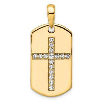 Diamond2Deal 14k Gold Lab Grown Diamond Cross Dog Tag Pendant (0.5ct, VS, D-E)