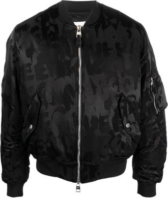 Alexander McQueen logo-print bomber jacket - men - Cotton/Cupro/Polyester/Viscose - 52 - Black