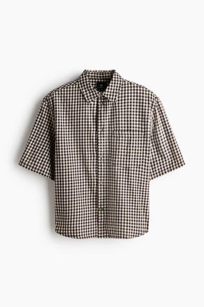 H&M Relaxed Fit Short-sleeved Cotton Shirt in Black/checked at Nordstrom, Size Xx-Large