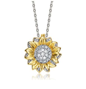 Rachel Glauber Two-Tone with Clear Cubic Zirconia Floral Pendant