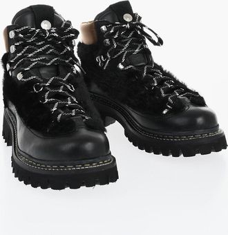 Dsquared2 Anfibi in Pelle con Dettagli in Pelliccia e Suola Track Dsquared2