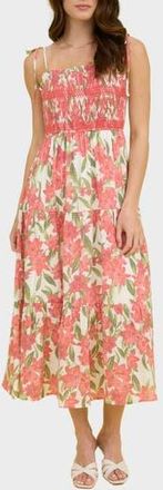 Blu Pepper Smocked Midi Dress in Red Multi at Nordstrom Rack, Size Medium