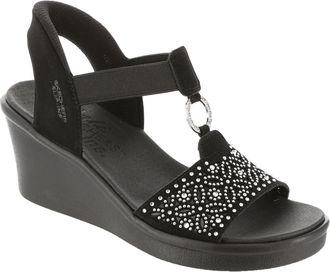 Skechers Womens Slip-on Wedge Sandal, Black, 7 UK