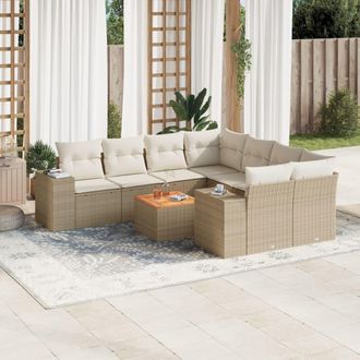 vidaXL Set De Sof&aacute;s De Jard&iacute;n 9 Pzas Con Cojines Rat&aacute;n Sint&eacute;tico Beige Vidaxl