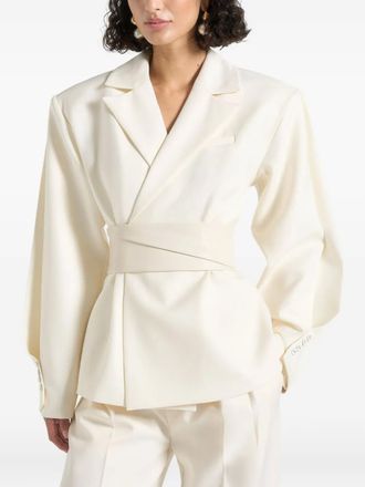 Mani&egrave;re De Voir Marie twist-sleeve belted tailored blazer - Neutrals