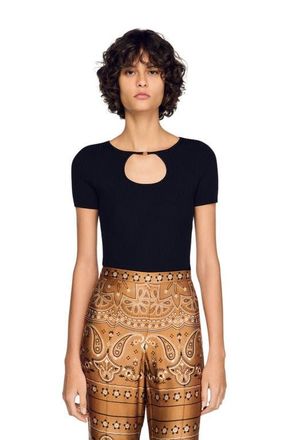 Sandro Openwork collar sweater in Black at Nordstrom, Size X-Small