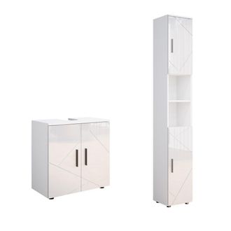 Vicco Conjunto De Muebles De Ba&ntilde;o Irma, Blanco Alto Brillo, 2 Partes, Con Mueble Alto