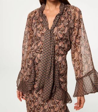 Misa Maris Long Sleeves Top In Brown Paisley Mix