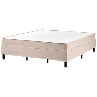 Beliani Cama Con Somier De Tela 180 X 200 Cm Con Colch&oacute;n De Muelles Ensacados Sin Cabecero Dormitorio Beige Countess