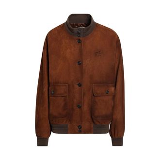 Miu Miu Waxed Suede Jacket - female - Miu Miu - Bomber Jackets - Brown - S - Jackets