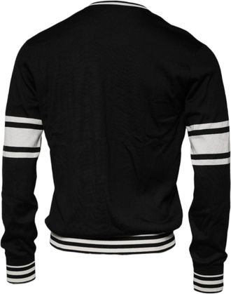 Dolce & Gabbana Black White Guitar Silk Crew Neck Mens Sweater
