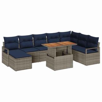 vidaXL Conjunto De Sof&aacute;s De Jard&iacute;n 9 Uds. Gris Y Marino Vidaxl