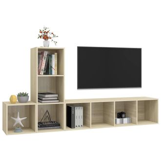 Berkfield Home Practical 3 Piece TV Cabinet Set Sonoma Oak Engineered Wood in Light Brown