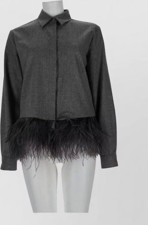 Fabiana Filippi wool-blend feather-trim long-sleeve shirt