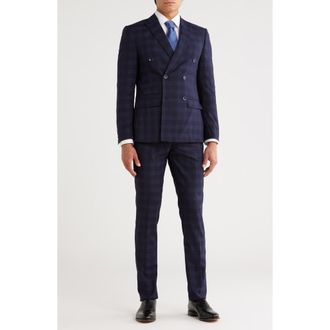 Soul of London Navy Plaid Double Breasted Suit at Nordstrom Rack, Size 40