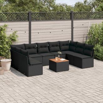 vidaXL Vidaxl - Set Divani da Giardino 10pz con Cuscini in Polyrattan Nero