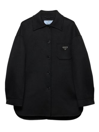 Prada button Triangle-logo jacket - women - Wool - 38 - Black