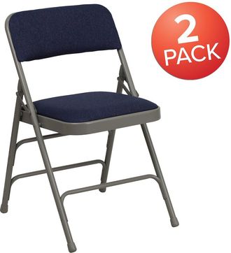 Flash Furniture 2 Pack HERCULES Series Curved Triple Braced & Double Hinged Navy Fabric Metal Folding Chair