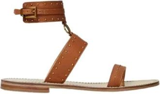 Twinset Platte leren sandalen met studs - Dames - Sandalen - Bruin - 38 EU - Schoenen