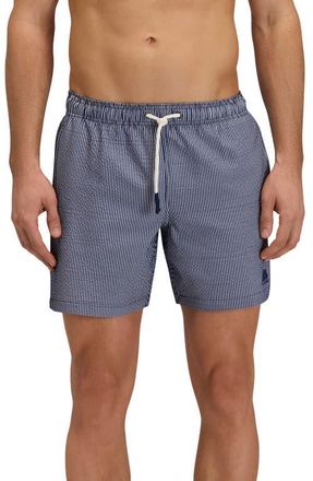 Sundek Stripe Seersucker Swim Trunks in Dark Navy at Nordstrom, Size Xx-Large