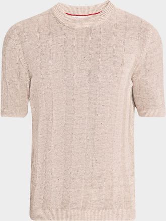 Brunello Cucinelli Men & apos;s Linen and Cotton Ribbed Short-Sleeve Sweater