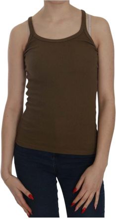 Pink Memories Elegante Mouwloze Spaghetti Band Blouse - Dames - Tops zonder mouwen - Bruin - M - Katoen - Tops