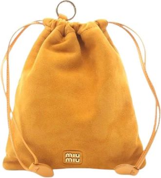 Miu Miu Pre-owned Mini Bags, female, Yellow, Size: ONE SIZE Pre-owned Suede Pouch