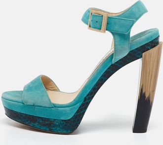 Jimmy Choo London Blue Suede Dora Ankle Strap Sandals