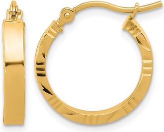 Diamond2Deal 14k Gold Small 3mm Diamond-cut Edge Round Hoop Earrings