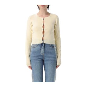 Patrizia Pepe Truien & Vesten, Dames, Beige, S, Rode Gebreide Cardigan met Metalen Ring