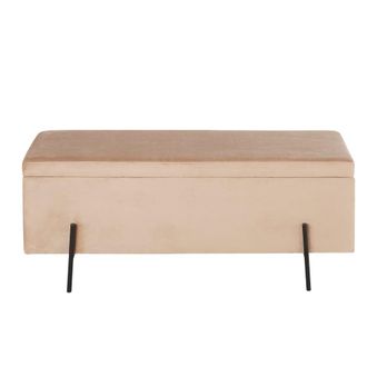 Maisons du monde Banqueta ba&uacute;l de metal dorado y terciopelo beige