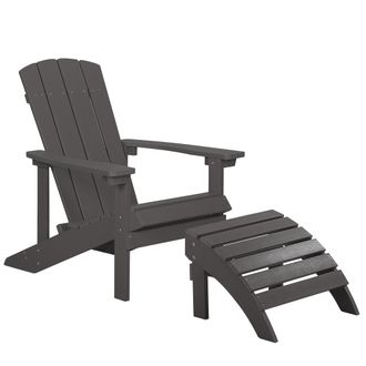 Beliani Silla De Jard&iacute;n Gris Oscuro De Madera Sint&eacute;tica Con Reposapi&eacute;s Resistente A La Intemperie Estilo Moderno Adirondack