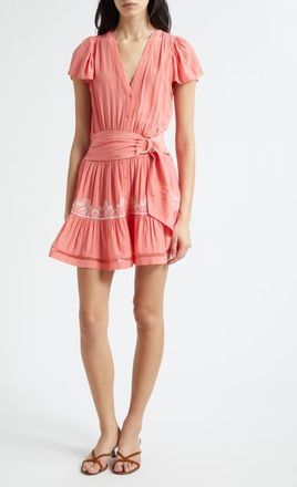 Ramy Brook Aster Belted Ruffle Minidress in Coral at Nordstrom, Size Xx-Large
