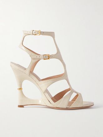 Tom Ford Sandali Cut-out In Pelle Effetto Coccodrillo Con Zeppa Paradis - Avorio