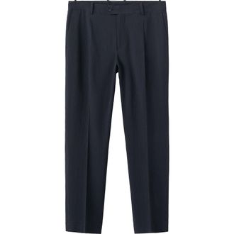 Mango Slim Fit Seersucker Pants in Navy at Nordstrom, Size 32