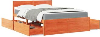 vidaXL Cama Con Cajones Y Colch&oacute;n Madera Pino Marr&oacute;n Cera 140x190 Cm Vidaxl