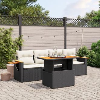 vidaXL Vidaxl - Set De Muebles De Jard&iacute;n 5 Pzas Y Cojines Rat&aacute;n Sint&eacute;tico Negro
