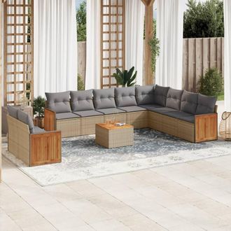 vidaXL Set De Sof&aacute;s De Jard&iacute;n 11pzas Con Cojines Rat&aacute;n Sint&eacute;tico Beige Vidaxl