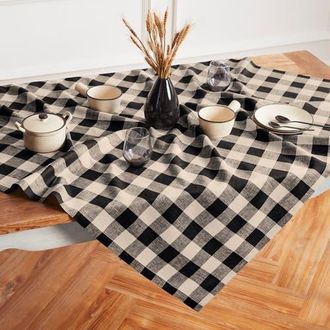 Solino Home Linen Table Throw - Buffalo Check, 52 x 52, 52 x 52 in Natural And Black at Nordstrom, Size Small
